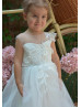 Ivory Lace Tulle Stunning Flower Girl Dress With Detachable Train